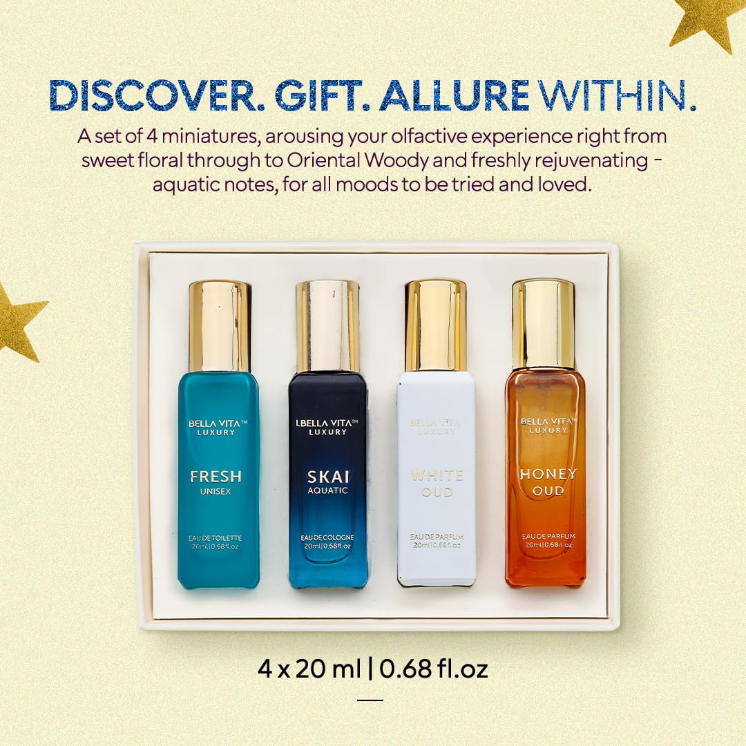 BellaVita Luxury Unisex Mini Perfume Gift Set | 4 × 20ml