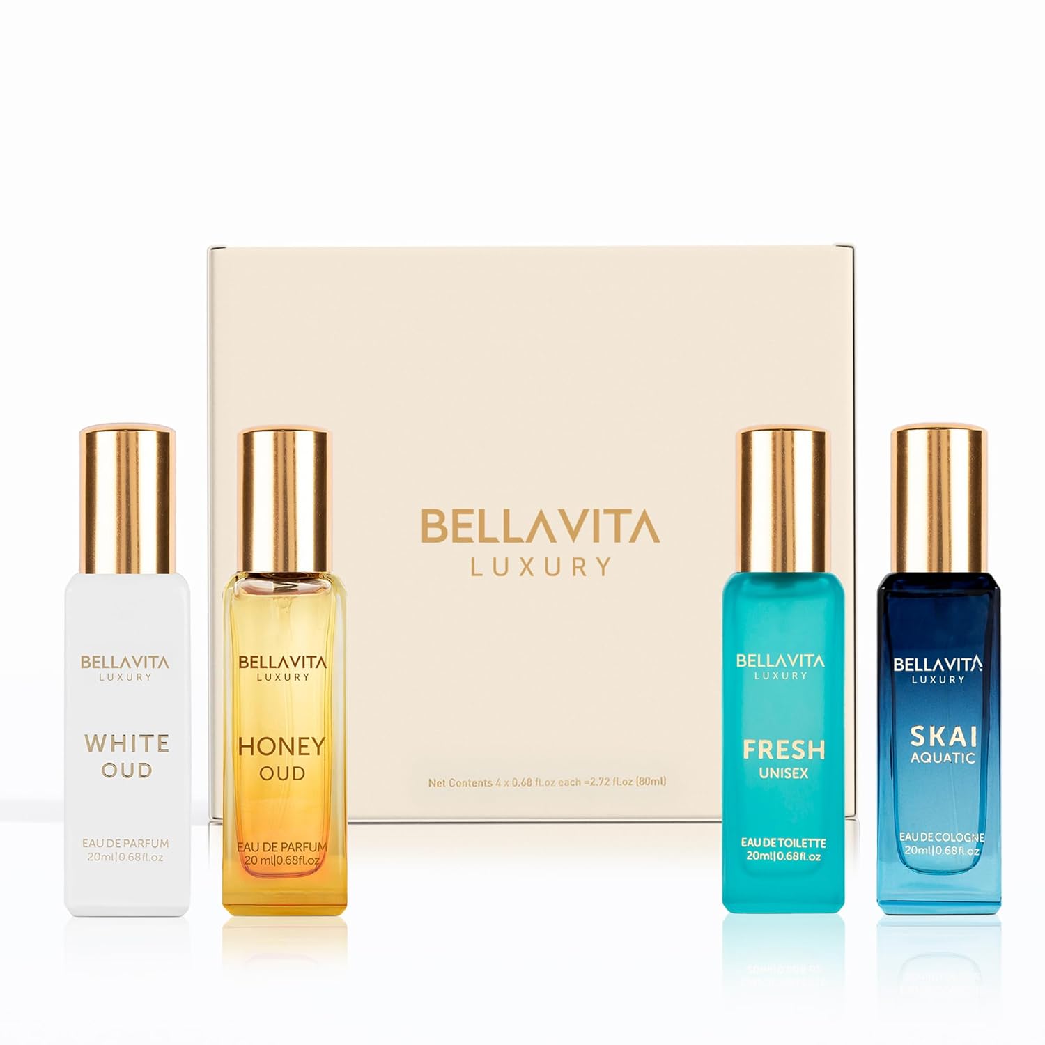 BellaVita Luxury Unisex Mini Perfume Gift Set | 4 × 20ml