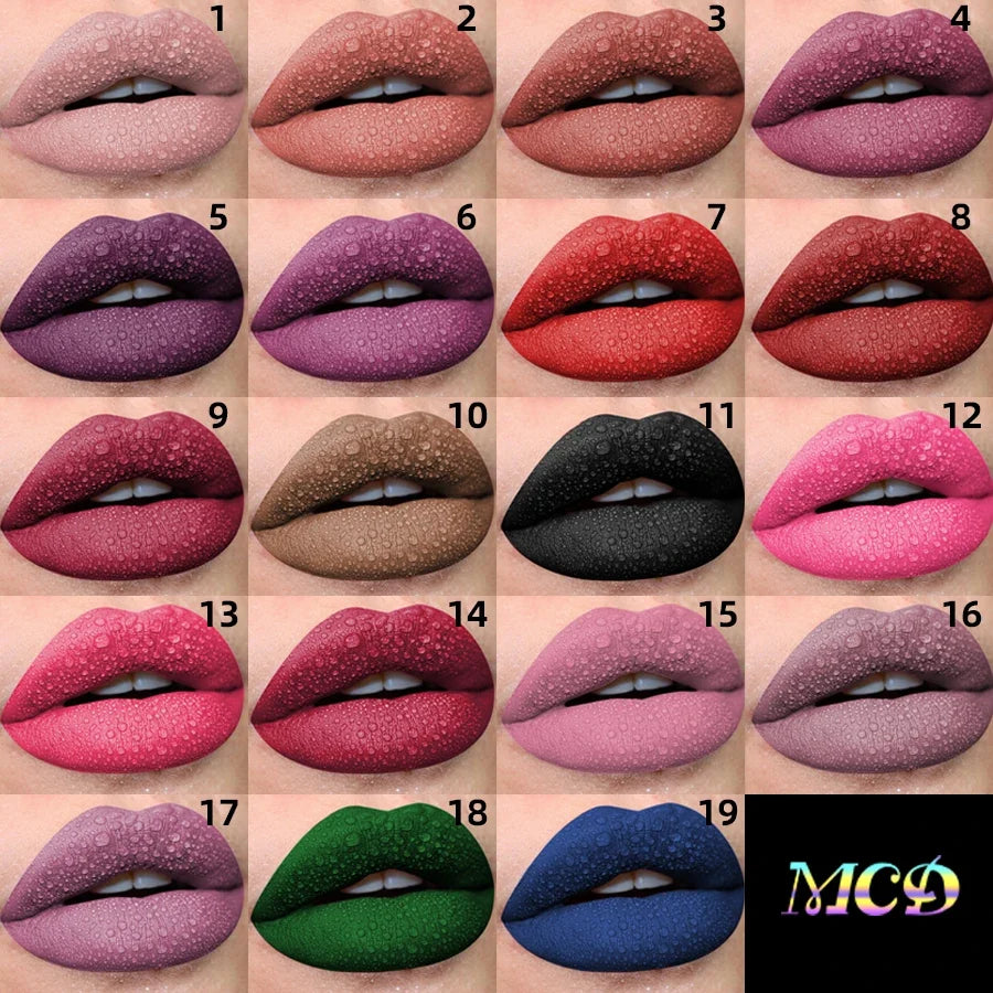 19-Color Matte Velvet Liquid Lipstick Set