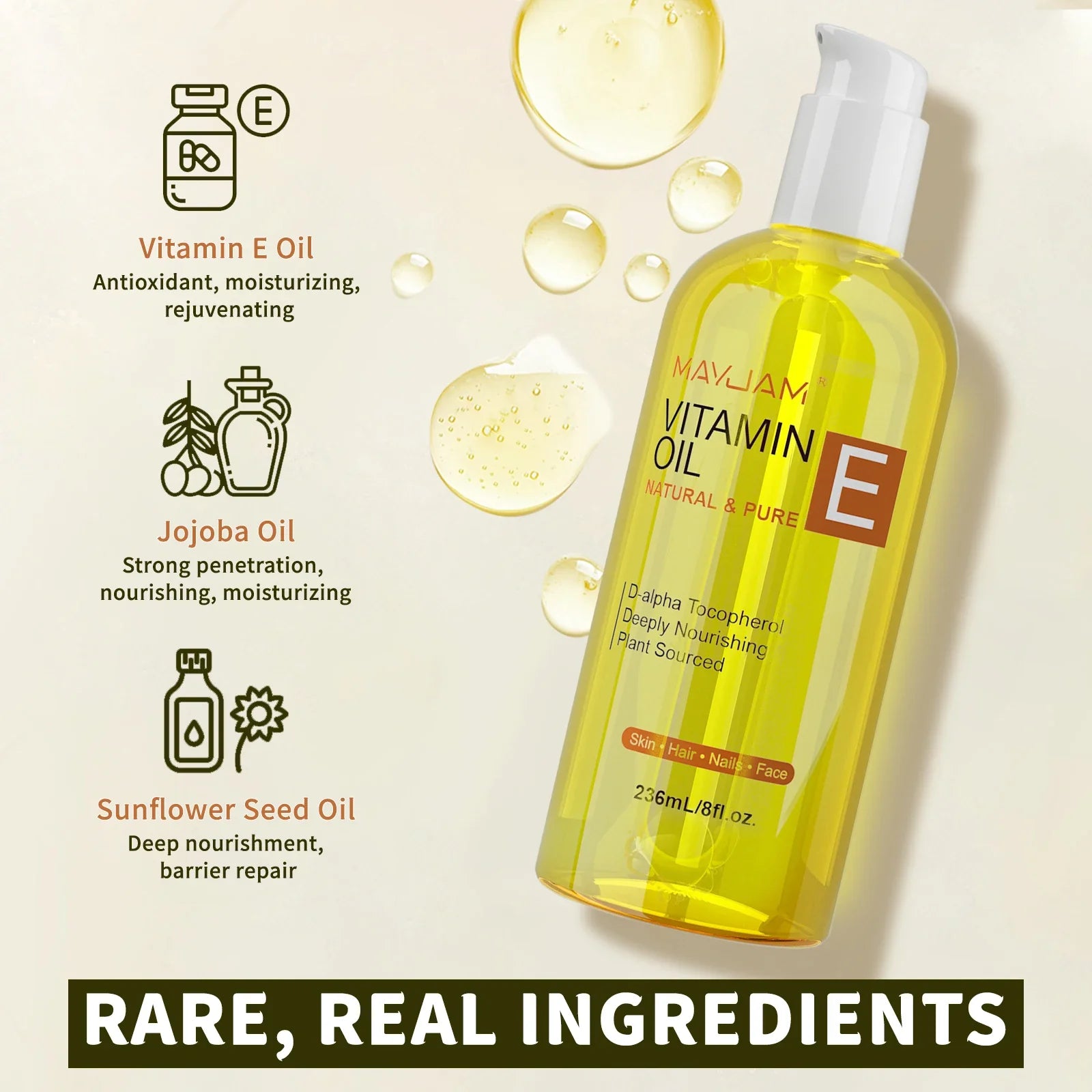 MAYJAM Natural Vitamin E Oil | Moisturizing Skin Care